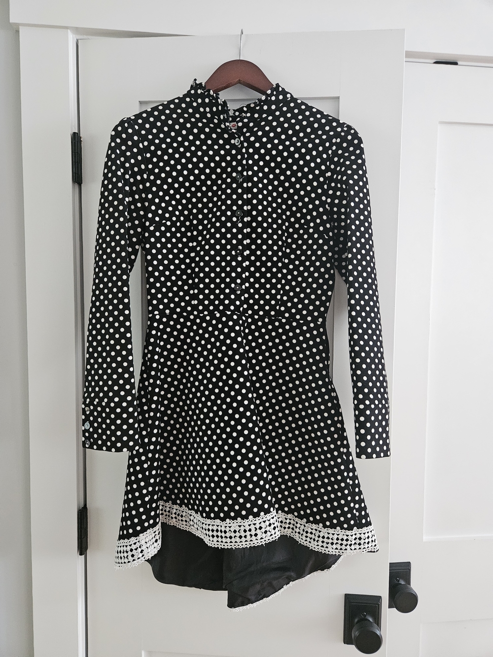 Black and White Polka Dot Long-Sleeve Dress